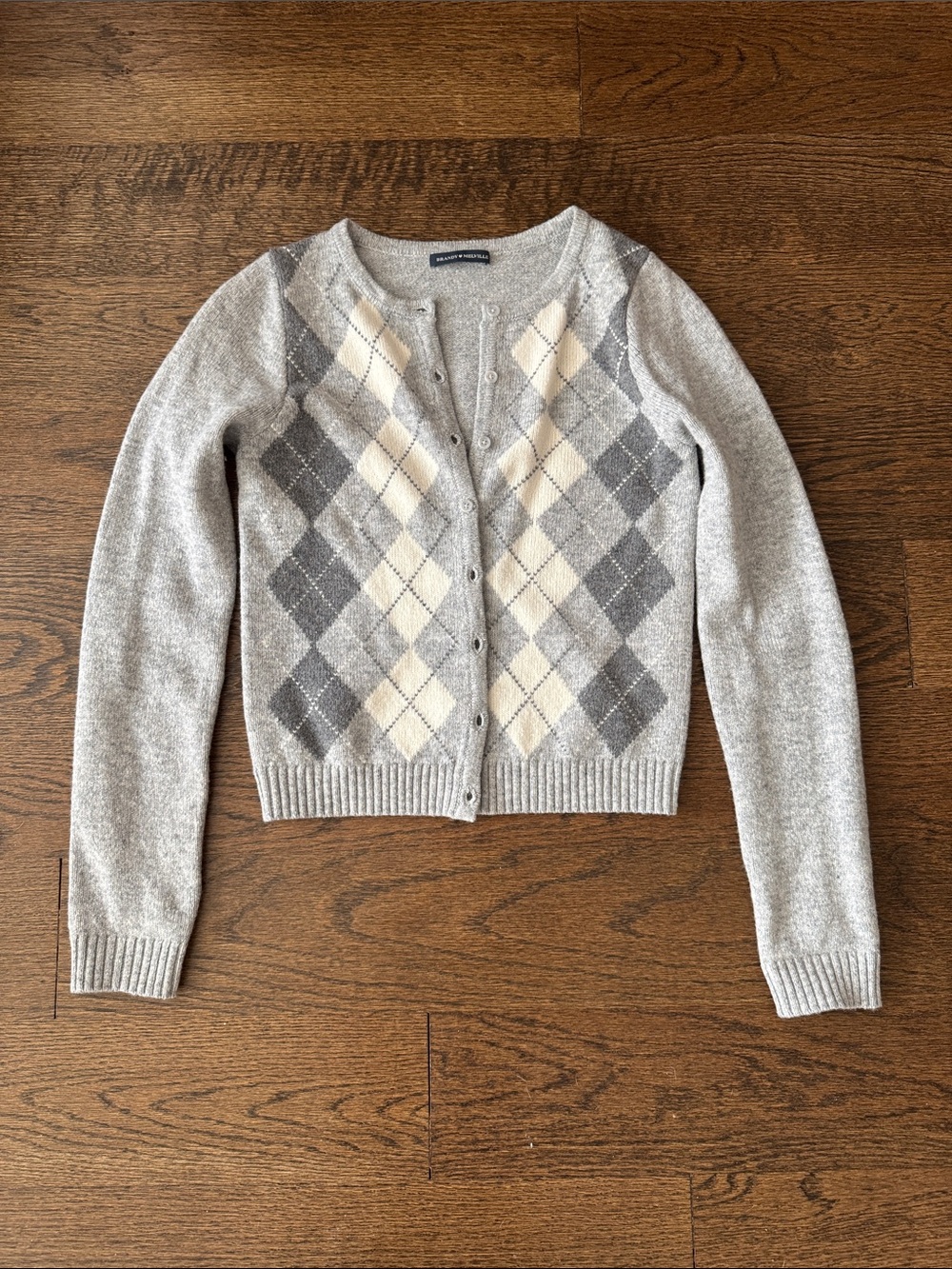Brandy Melville Cream and Gray Argyle Cardigan